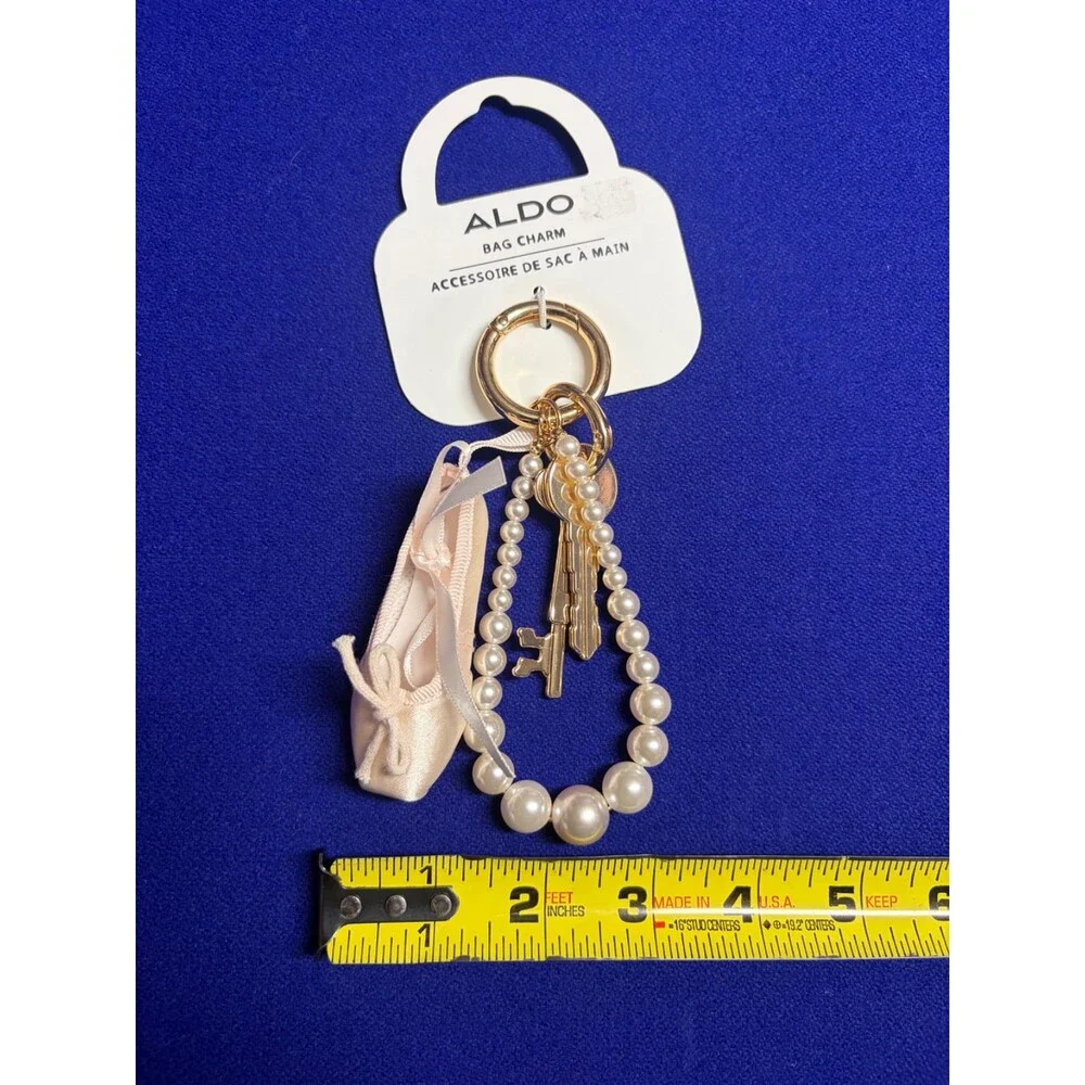 Aldo Ballet Slippers Pointe Shoes W/Faux Pearls Keychain Bag Charm NEW